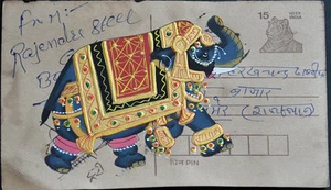 Postal antigua de colección India con pintura en miniatura de elefante - Imagen 1 de 2