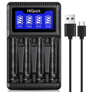 HiQuick 4 Bay Smart LCD Charger for 1.2V NiMH NiCD Rechargeable AA/AAA Batteries - Picture 1 of 8