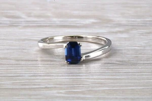 Conjunto de anillo de caña torcida de zafiro azul real corte esmeralda - Imagen 1 de 10