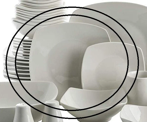 Juego de 6 Platos de Cena 9" Gibson Zen Buffetware Cuadrado Blanco Porcelana Foto 1 de 4