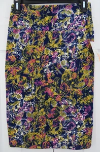 LuLaRoe CASSIE Skirt Blue Gold Pink White Floral Swirl Design - Size XS - NWT - Picture 1 of 7