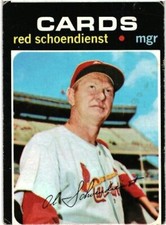 1971 Topps # 239 - RED SCHOENDIENST - MANAGER - ST. LOUIS CARDINALS - MISCUT