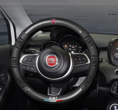 15" PU Leder+Kohlefaser Lenkradabdeckung für 1990-2025 Fiat Alle Autos - Bild 1 von 4