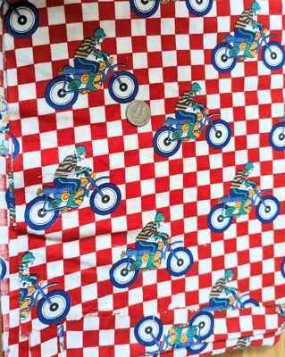 Vintage 1970s Boy's Red Checkered Motorcross Vehicle Flannel Fabric 2.5 Yards  - Image 1 of 2
