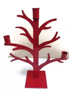 Christmas Tree Candelabra Red Metal 3 Candle Holders Tree Branches Home Decor - Picture 1 of 1