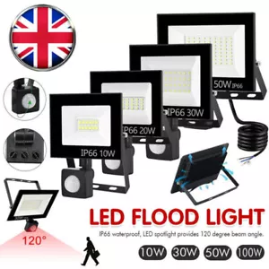 LED Floodlight Outside Light 10-100W Security Flood Outdoor Garden Spotlight PIR - Picture 1 of 13