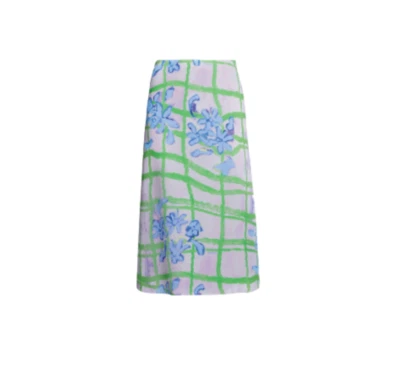 Marni Floral Print Midi Skirt Womens 48 12 Purple Green Blue High Rise Viscose - Image 1 of 4