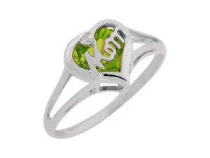 10k or 14k White Gold Natural Diamond and Simulated Peridot Mom Heart Ring - Picture 1 of 1