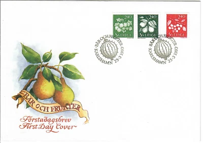 Sweden - FDC - 25 Mar 1993 - Fruit and Berry Trees - #288 - Image 1 of 2