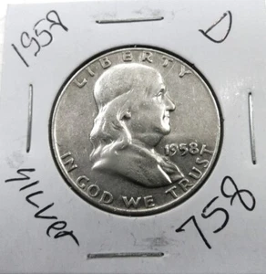 1958 D Franklin Half Dollars Liberty Bell 90% Silver ⭐758⭐V4⭐ - Picture 1 of 2