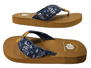 Yellow Box Flip Flops Women 8.5 Nayama Denim Comfort 1" Heel 59904 Beachwear New - Picture 1 of 12