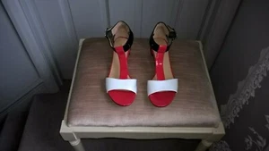 Black, Red and Cream patent ankle strap sandal US 7 UK 5 - Picture 1 of 6