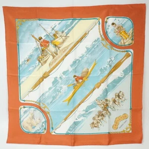 Sciarpa Hermes Carre 90 cm GRONLAND 100% seta arancione azzurro multi con scatola R3207 - Foto 1 di 3