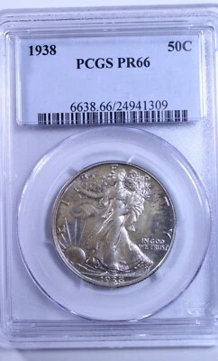 1938 Walking Liberty Half Dollar : PCGS PR66  - Image 1 of 3