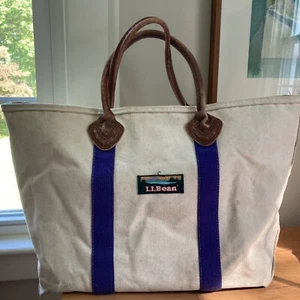 Vintage L.L.BEAN große Canvas-Tasche mit Ledergriffen lila Besatz/DJF-Initialen - Bild 1 von 23