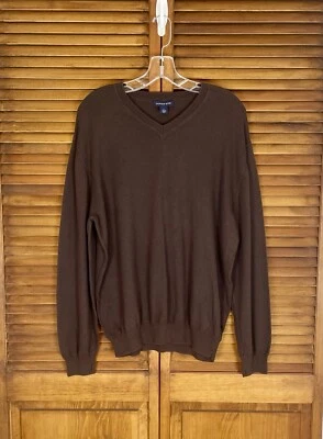 Lands End Cotton Cashmere Lightweight Vneck Sweater Mens Sz Lg Brown - Image 1 of 4
