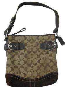COACH khaki brown #3577 signature C logo suede slim duffle handbag EXCLNT - Picture 1 of 5