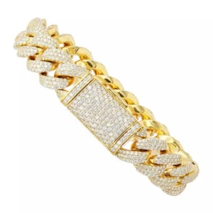 17 Ctw D/FL Real Round Cut Moissanite 14K Gold Plated 16 MM Cuban Link Bracelet! - Picture 1 of 12