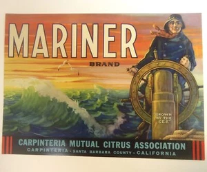 Vintage ORIGINAL Crate Label Mariner Brand Orange Citrus Label Ocean Scene - Picture 1 of 2