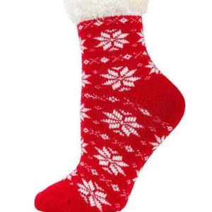 Calcetines de cabina de felpa Snowflake Fair Isle rojos - Imagen 1 de 2