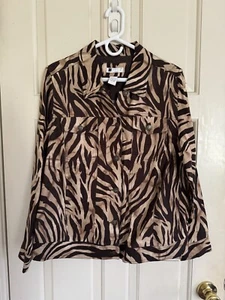 CAROLE LITTLE TAN AND BLACK ANIMAL PRINT LINEN JACKET WOMENS SIZE 1X - Picture 1 of 3