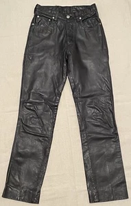 Vintage Rubio New York Black Leather Button Fly Pants Size 26x29” Biker Rocker - Picture 1 of 18