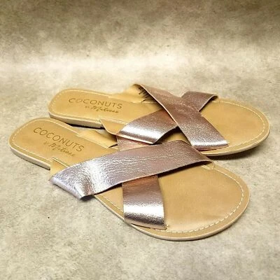 Coconuts by Matisse Womens Pebbles Size 10 Pink Leather Criss Cross Slide Sandal - Image 1 of 4