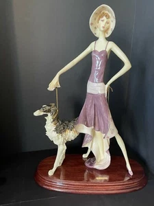 A. SANTINI VINTAGE FIGUR ART DECO DAME MIT BARSOI HUND 19" HOCH  - Bild 1 von 7