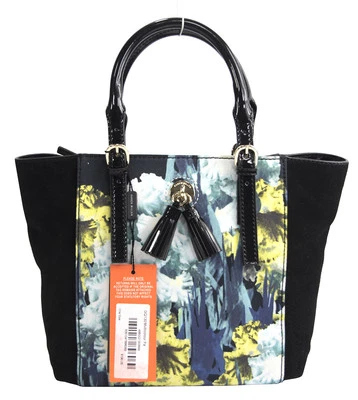 Bolso de Mano Karen Millen Negro Azul Floral Bloque de Color Charol Gamuza Nuevo con Etiquetas  Foto 1 de 4