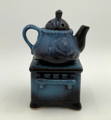 Small Teapot on Stove Candle Holder Oil Diffuser BLUE Decor - Image 1 of 4