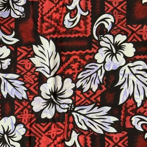 Vtg 1950s Fabric Tiki Hawaiian Cotton Print Red Black White 3.75 yd x 34” Aloha - Picture 1 of 10