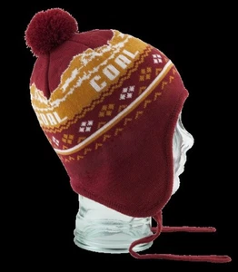 Coal The Creston Ear Flap Pom Beanie, Fleece Lined, Dark Red - Picture 1 of 1