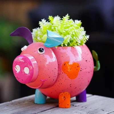 Vaso de jardim de porcos plantador: vaso de metal engraçado para área interna externa para mini animal... - Imagem 1 de 4