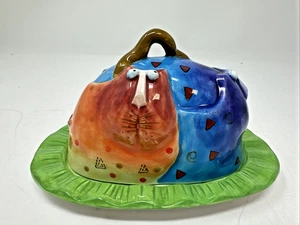Studio Designworks "Joy Cats" Hand Painted Colorful Covered Cheese Butter Dish - Picture 1 of 6