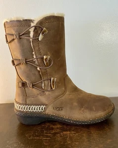 UGG Kona 5156 Brown Leather Shearling Mid-Calf Winter Boots Size Womens 9 - Picture 1 of 8