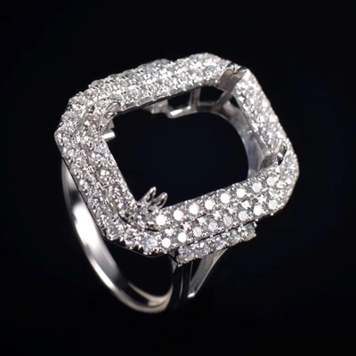 Vintage Style Emerald Cut Halo Setting Platinum Elegant Diamond Women Ring Mount - Image 1 of 4