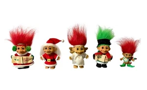 Juego de 5 muñecas troll de Navidad vintage: Santa 2 villancicos ángel niño con bufanda - Imagen 1 de 8