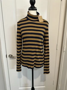 Boden Anna top girocollo a costine US 10 blu navy senape righe nuovo con etichette cotone girocollo - Foto 1 di 6