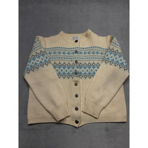 Jersild Strick Cardigan Pullover Creme Blau Grau Fair Isle Knopfleiste Gr. ML - Bild 1 von 7
