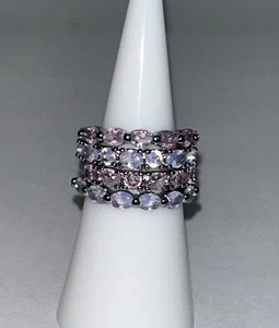 Size 6 LUXE BANDS Pink Moonstone & Rose Quartz (4 Rings) on HEMATITE Bomb Party - Picture 1 of 7