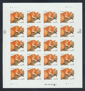 #3036 Sheet of 20 $1 RED FOX 1998 Mint VF NH Scarce - Picture 1 of 1