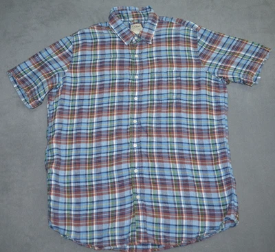 L.L. Bean SLightly Fitted Short Sleeve 100% Linen Plaid Button Up Shirt Mens XLT - Image 1 of 4