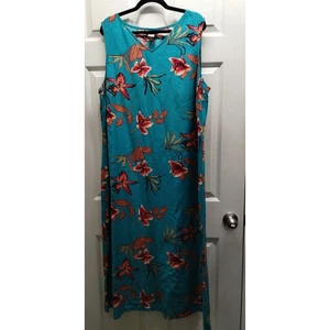 Style & Co Women Size 20W Maxi Dress Blue Hawaiian Floral Sleeveless Linen Blend - Picture 1 of 8
