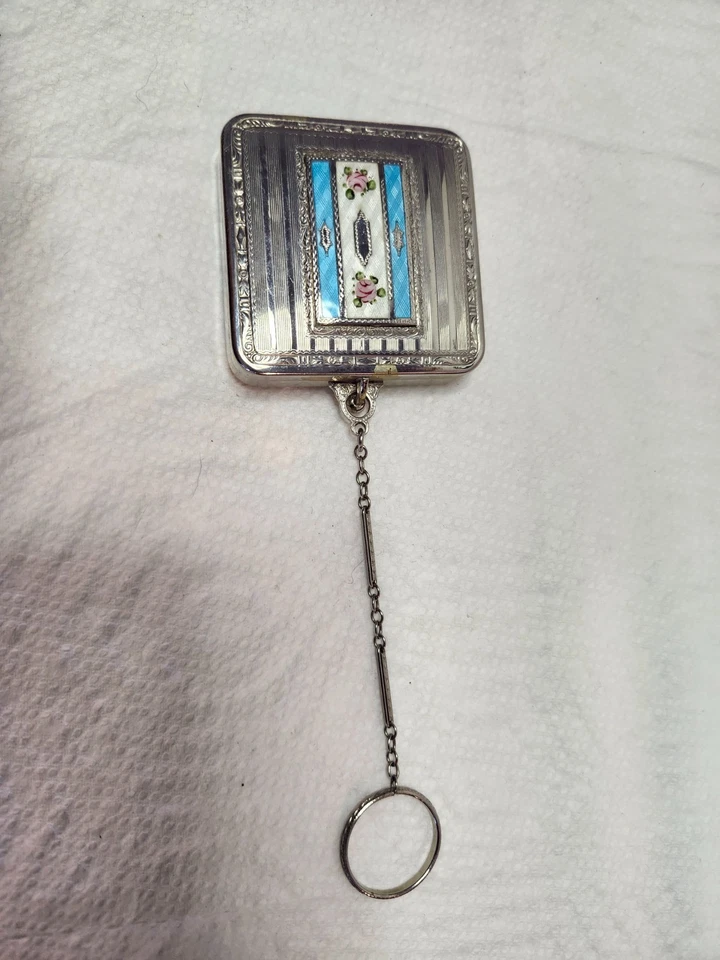 Antique Silver tone guillioche Compact Dance Purse from the 1920's - Image 1 of 4