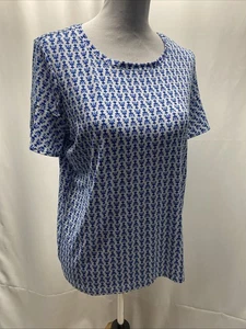 Worthington Women’s Petite Large Blue White Abstract Short Sleeve Round Neck Top - Picture 1 of 12