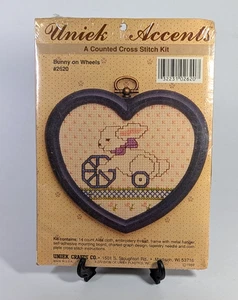 Bunny On Wheels Country Cross Stitch Kit w/ Frame Needlepoint Uniek Crafts USA - Picture 1 of 4