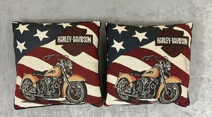 Harley-Davidson Patriotic Throw Pillows Set of 2 American Flag Motorcycle Woven - Picture 1 of 6