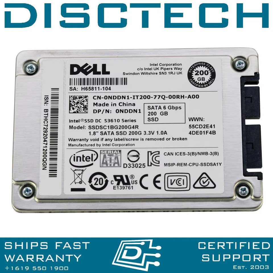 Dell NDDN1 / Intel SSDSC1BG200G4R 200GB 1.8in 6Gbps DC S3610 uSATA SSD - Image 1 of 3