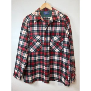 Pendleton Fireside Tartan Button Up Shirt Men’s Size Large Red Wool Vintage - Picture 1 of 5