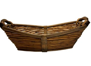 Vintage French Farmhouse Large Wicker Reed Harvest Basket With Handles 18" x 6.5 - Picture 1 of 9